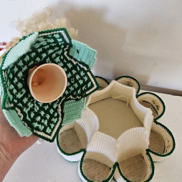 Vtg Handmade Plastic Canvas Table Top Doll Floral W/Organization Trinket Holder - Picture 9 of 13